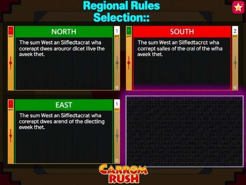 Carrom Rush - Regional Rule Sets Carrom Rush Regional Rules Selection - North, West, South, East India Options